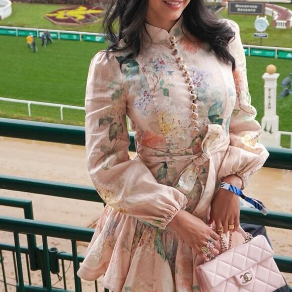 Zimmermann The Illuminate Peplum Mini Dress in Peach Hydrangea AU 2 US 8 - Picture 4 of 10